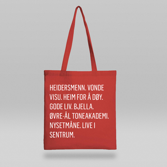 Nett med tekst: Heidersmenn. Vonde Visu. Heim for å døy. Gode Liv. Bjella. Øvre-Ål Toneakademi. Nysetmåne. Live i sentrum.
